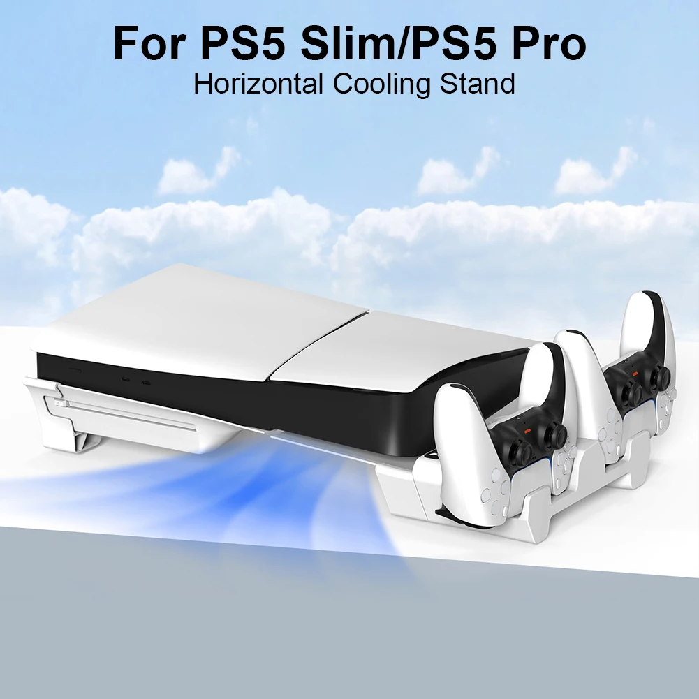 2 Controller Charger with 3-Level Cooling Fan Horizontal Cooling Stand Base Holder with Controller Charging for Slim/ Pro