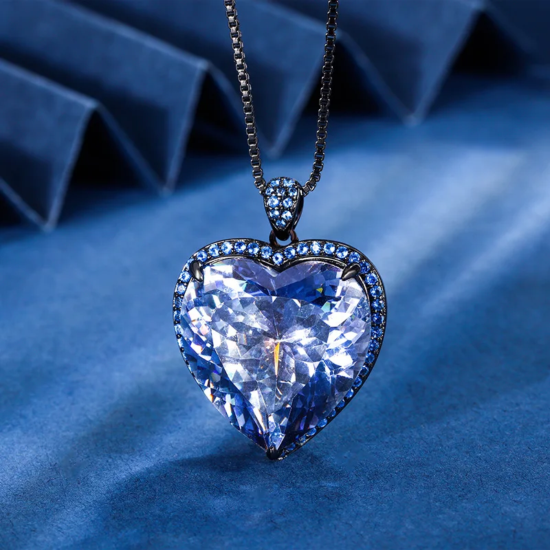 Jewelry Bird's Nest Cut Black Gold Vintage Big Heart Pendant Necklace Main Stone 20*20