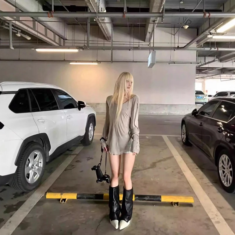 2025 Gothic Retro Sweet Street Fashion Casual Women's Top Harajuku Cross Print Punk Slim Fit Long Sleeve T-shirt Y2K Clothing