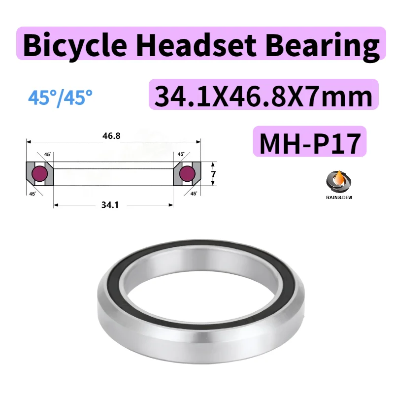 Chrome Steel Double Sealed Bike Headset Bearing 34.1x46.8x7mm 45/45 Angular Contact Replaces MH-P17 ACB468 K468 Repair Part
