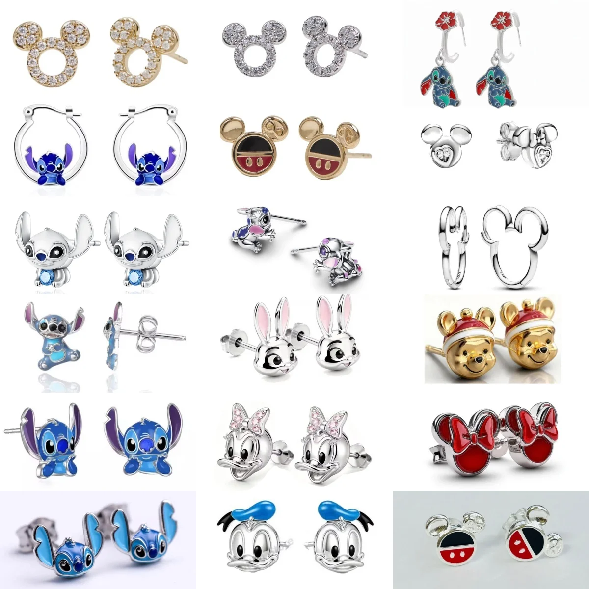 

New 925 Silver Anime Duck Bear Rabbit Mouse Earrings, Suitable for European Women's Party Gifts Exquisite Jewelry