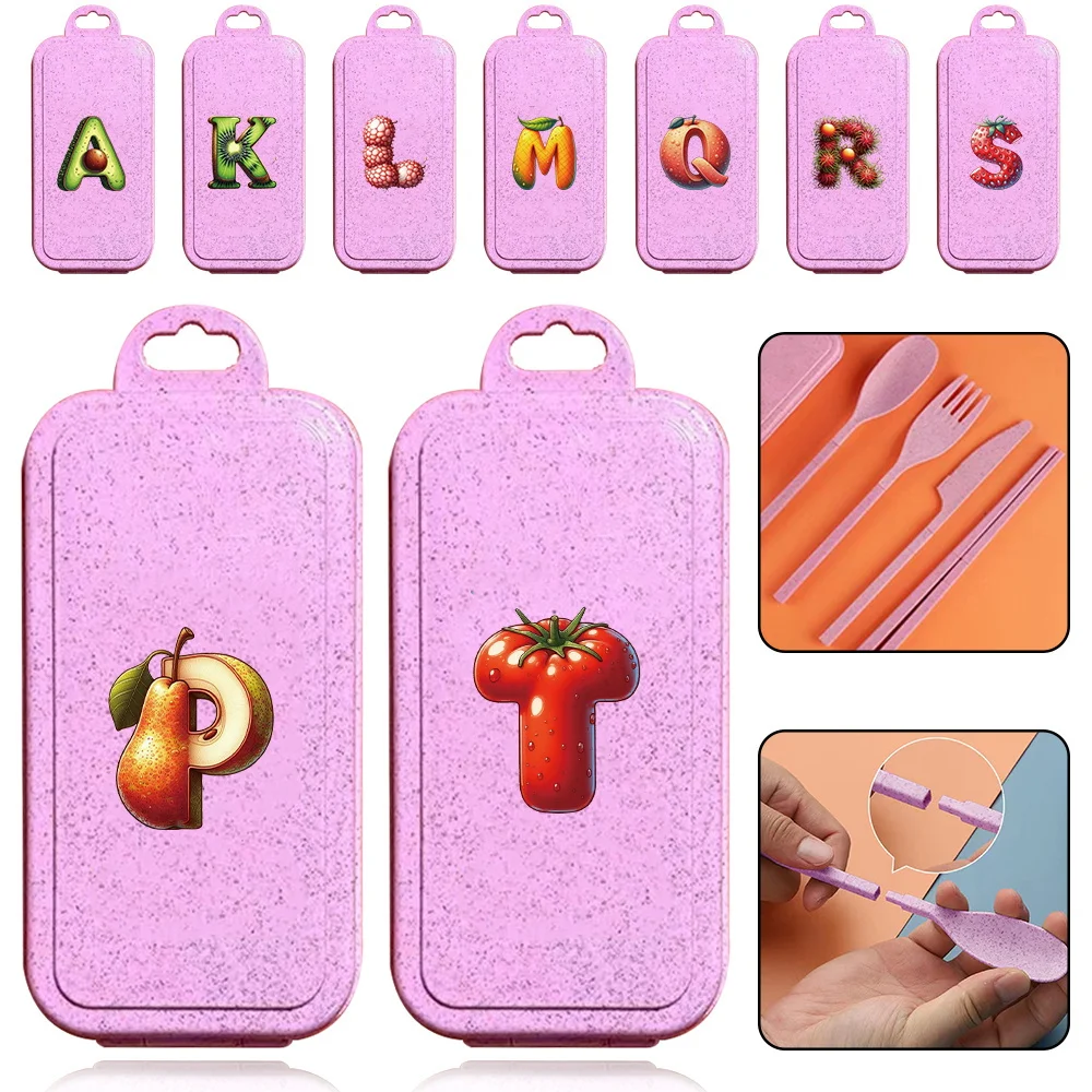 

Portable Detachable Fold Spoon Fork Knife Chopstick Tableware Picnic Dinnerware Set Fruit Letter Initial Name 26 Letters Pattern