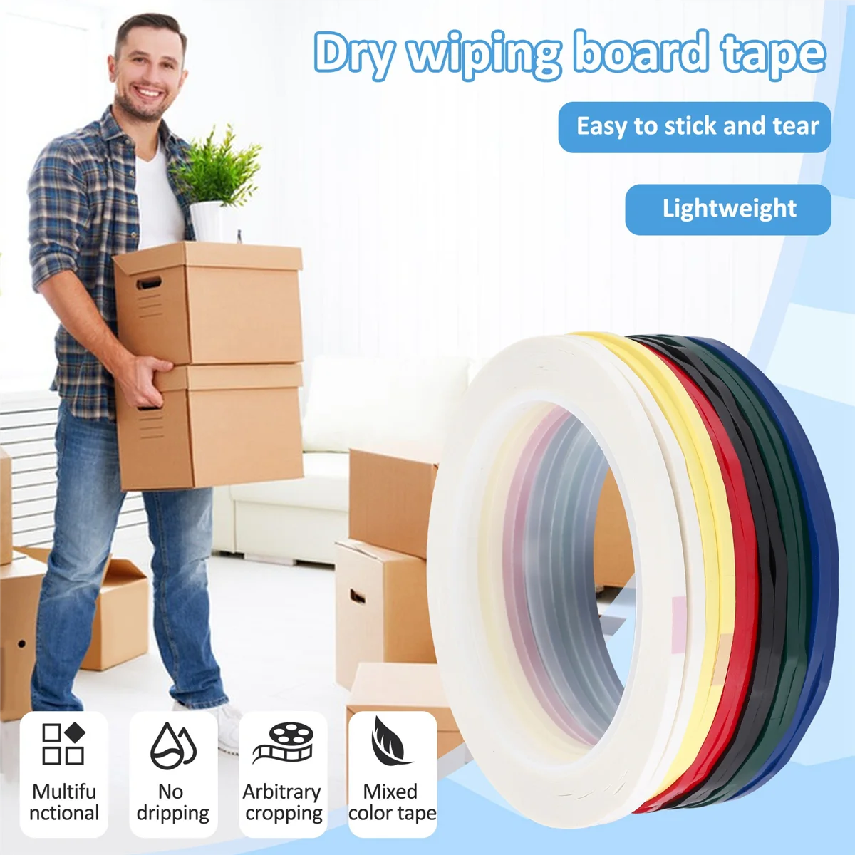 12 Rolls 1/8Inch Whiteboard Tape, Pinstripe Tape Dry Erase Board Tape Adhesive Graphic Grid Marking Tape,216 Ft Per Roll