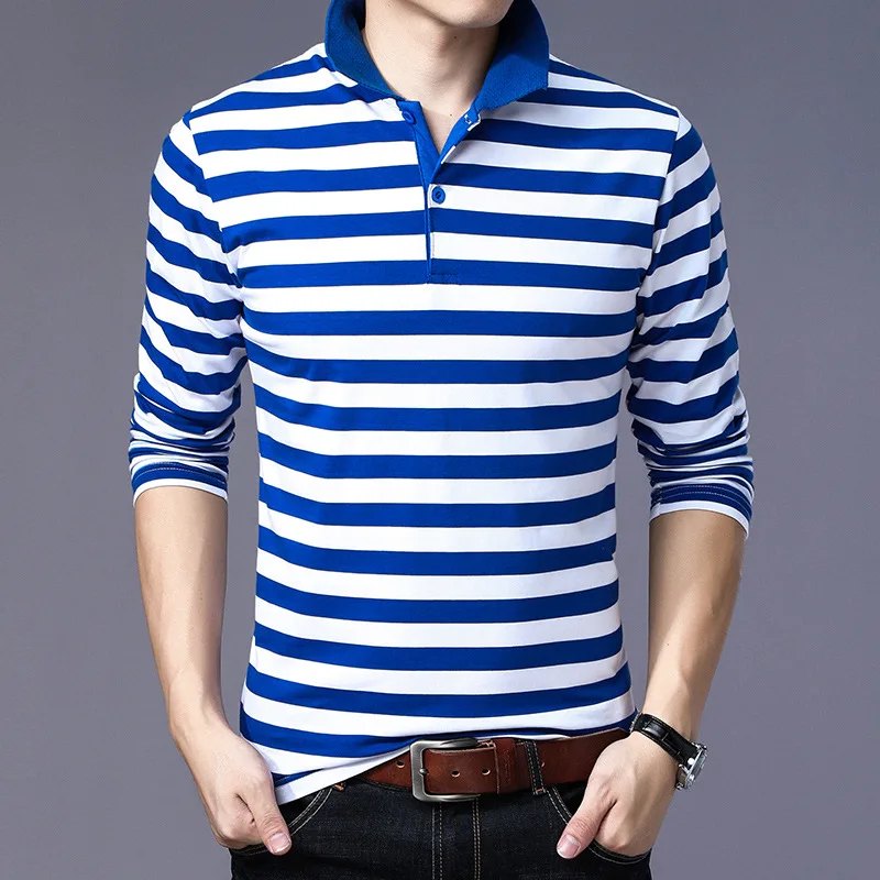 

Модные рубашки поло в полоску Сейлор Telnyashka, новинка, Мужская футболка из 100% хлопка с длинным рукавом, топ в полоску в тон