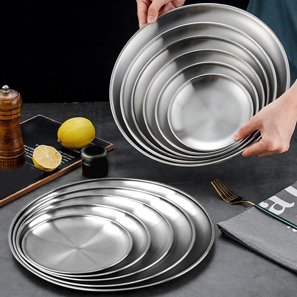 Hot Sales Stainless Steel Camping Plate Round Tableware For Camping Kitchen Party  Functional Silver Outdoor Replace Tool