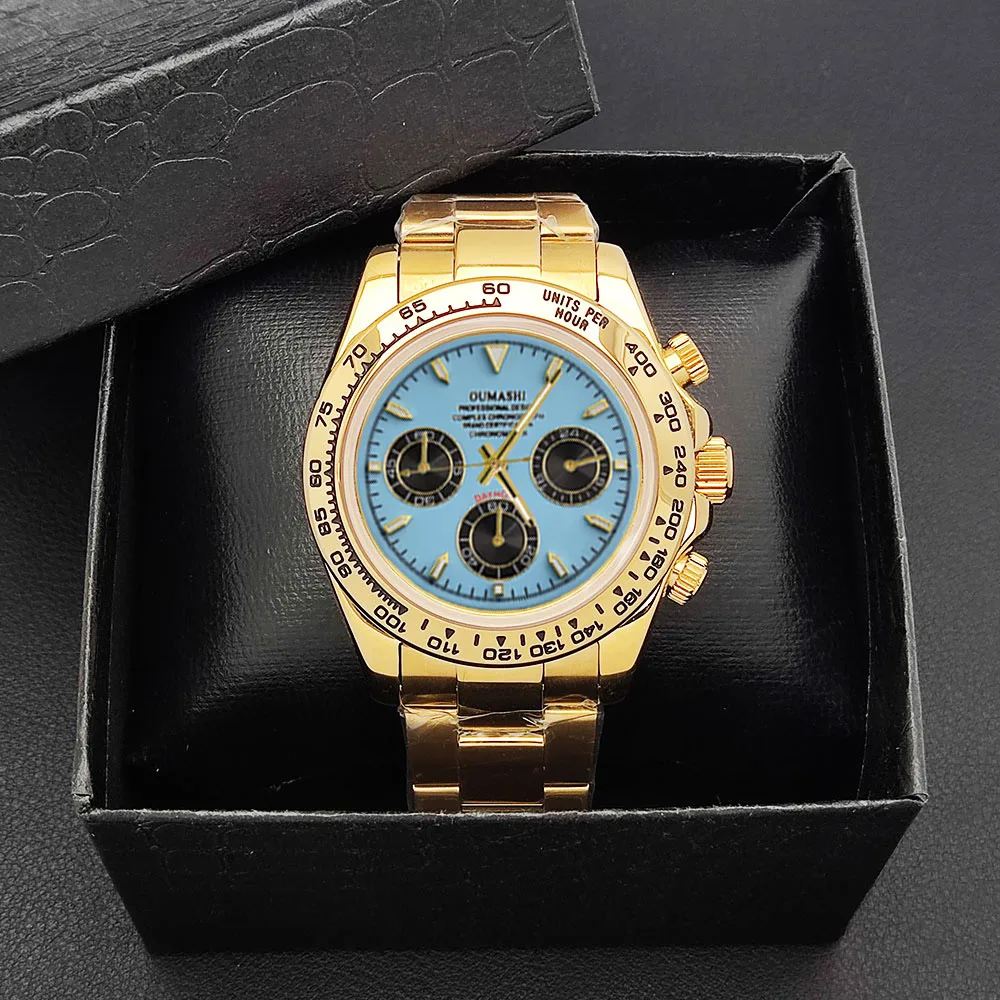 Luxury Sports VK63 Quartz Watch Sapphire Glass 316L stainless steel waterproof for men's GOLD watches with VK63 watch movement