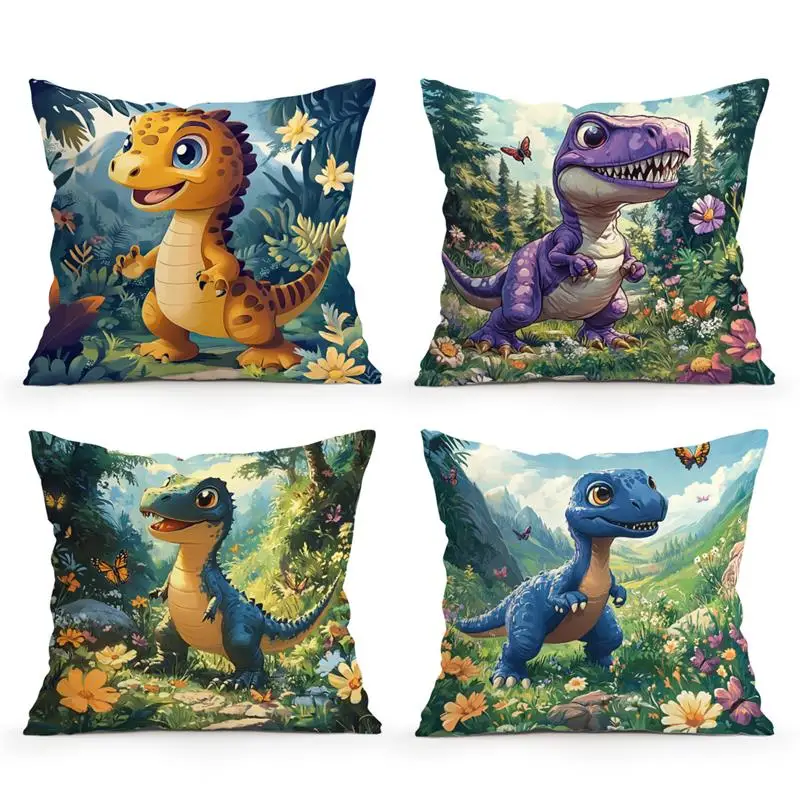 

Cartoon dinosaur illustration Cushions Pillowcase Polyester Cushion Cover Throw Pillow Sofa Decoration Pillowcover Home Decor