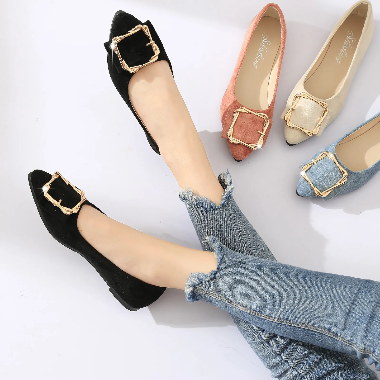 Women Pointed Shallow Flats Luxury Elegant Pumps Woman Loafers Autumn Moccasins Ballerinas Soft Casual Shoes Ladies Wholesale