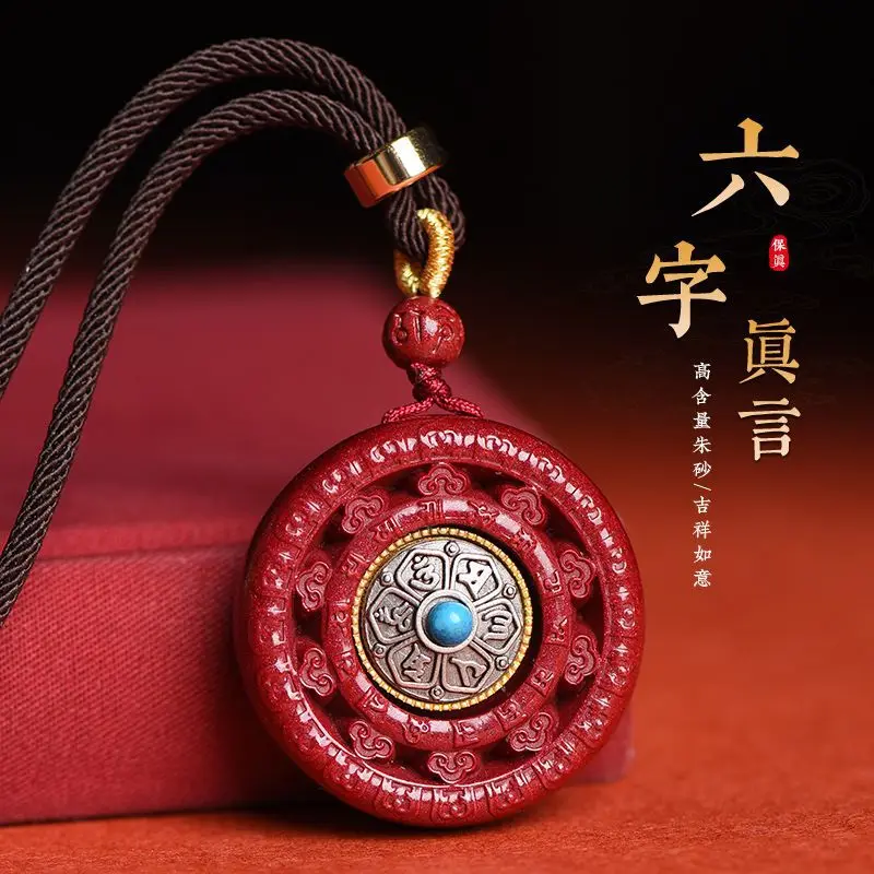 China Natural Genuine Vermillion Cinnaba Buddha Rune Pendant Female Fengshui Amulet Lucky Necklace Male Couple Peace Accessories