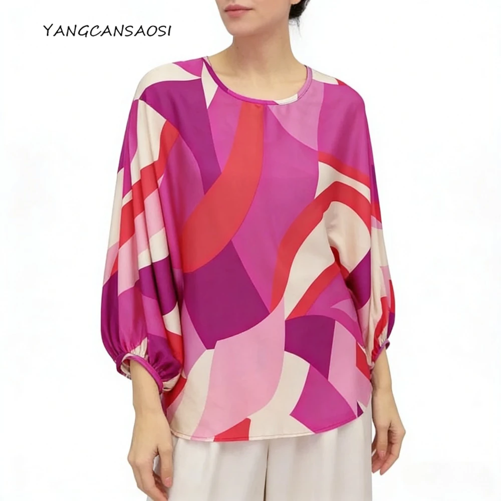 

Женская одежда, удобная, приятная для кожи, 93% натуральный шелковый шелк, эластичная футболка с двойными атласными рукавами «летучая мышь», цветная блокировка