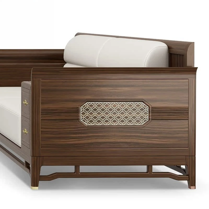 New Chinese-style all-solid wood leather sofa, combined furniture design with drawers