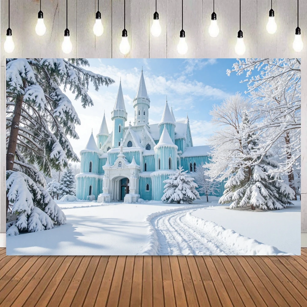 Winter Ice Snow Castle Photography Background Wonderland Frozen Forest Snow Landscape Christmas Portrait Party Photo Backdrop