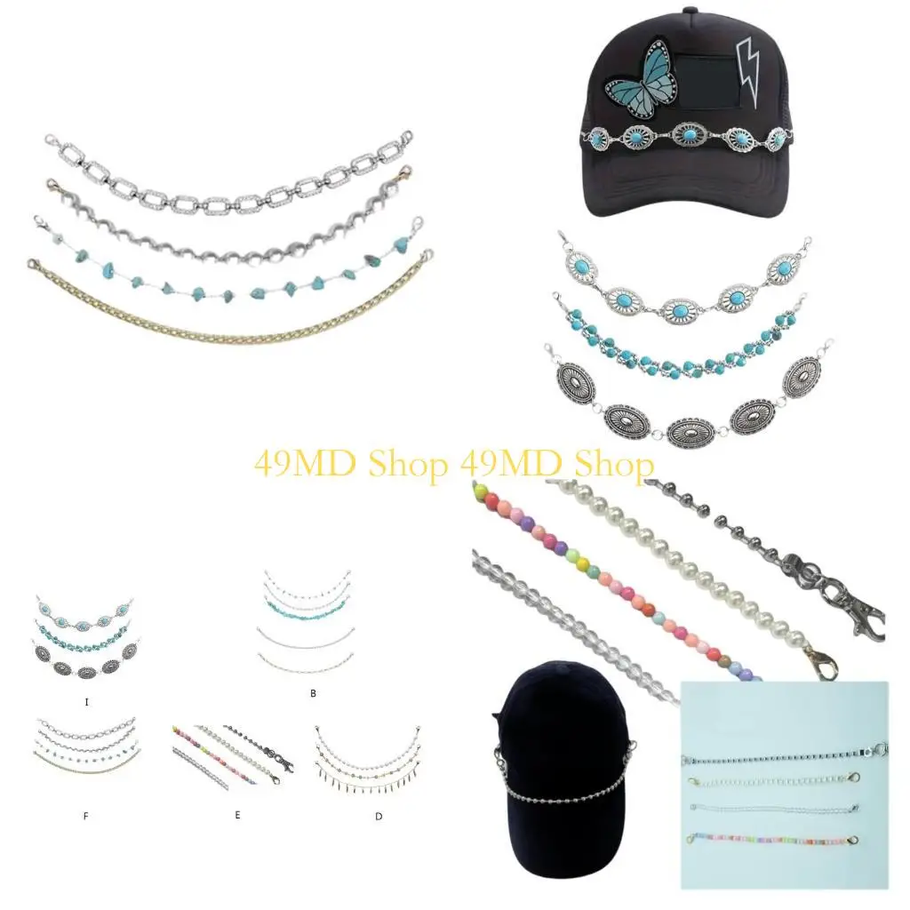 

49MD Fashionable Irregular Hat Chain Set Unisex Adjustable Alloys Headwear Chain Party Travel Headgear