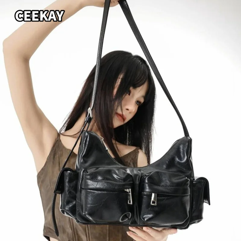 Fashion Trend Handbag Women New Design Black Multi-pocket Crossbody Bag Y2k Biker Shoulder Underarm Bag Vintage 2026 High