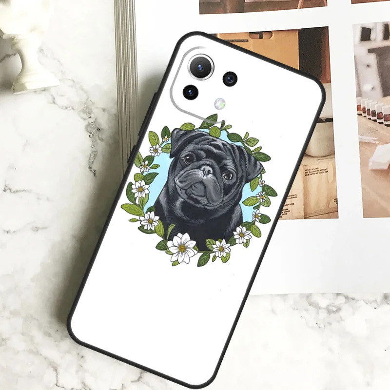 Cute Black Pug Dog Case For Xiaomi 14 Pro 13 Ultra 11T 12T 13T 12 Lite POCO X6 Pro M6 X3 X4 X5 M5s F3 F5 Cover