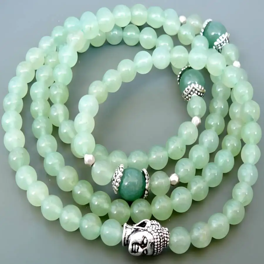 

6mm Light green jade Gemstone 108 Beads Mala Bracelet Bodhi Sacred Spiritual Women Stone Jewelry Mala elastic Buddhist Tibetan