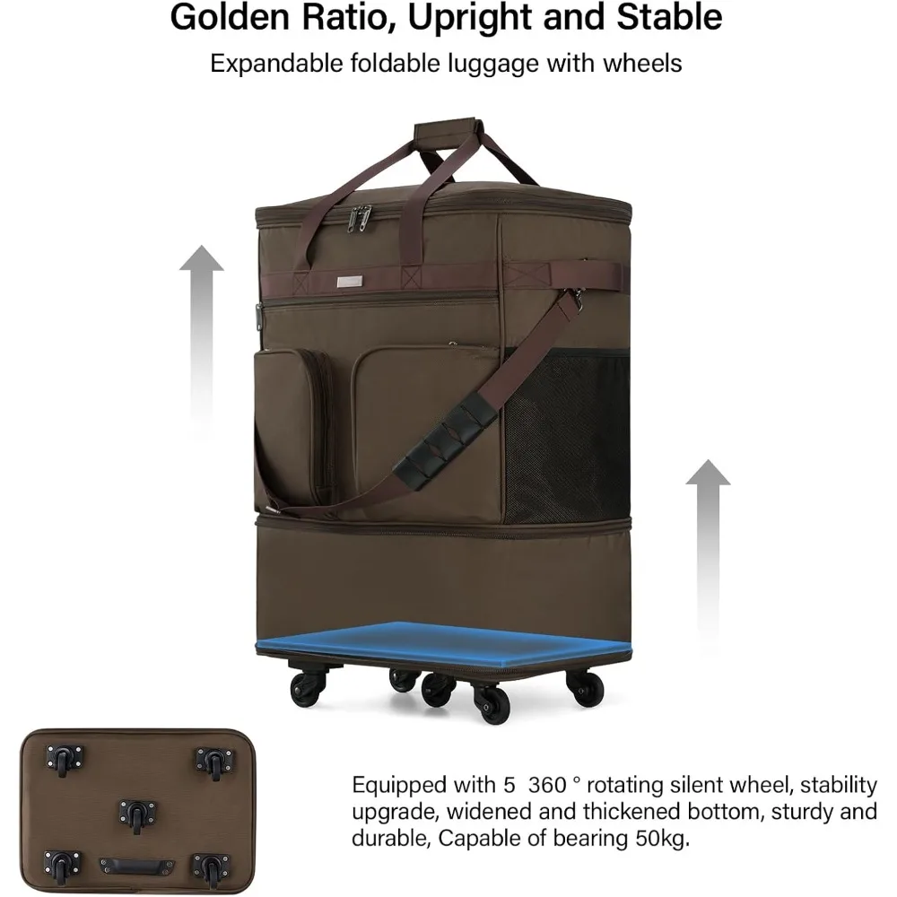 Expandable Collapsible Suitcase with Wheels for Men and Women - Lightweight Rolling Travel Bag, Duffel, and Garment Tote Bag for