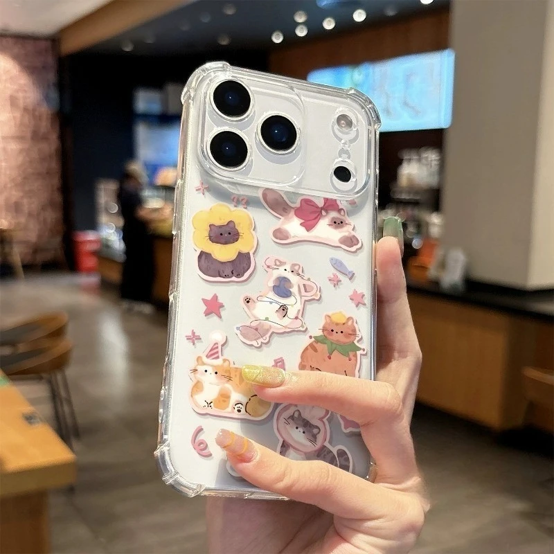 For OPPO Reno 14F 14 13 12 11 Pro 13F 12F 11F 11A 10 9 8 Pro Plus 8T 5G 4G Phone Case Cute Cat Clear Shockproof Soft Cover