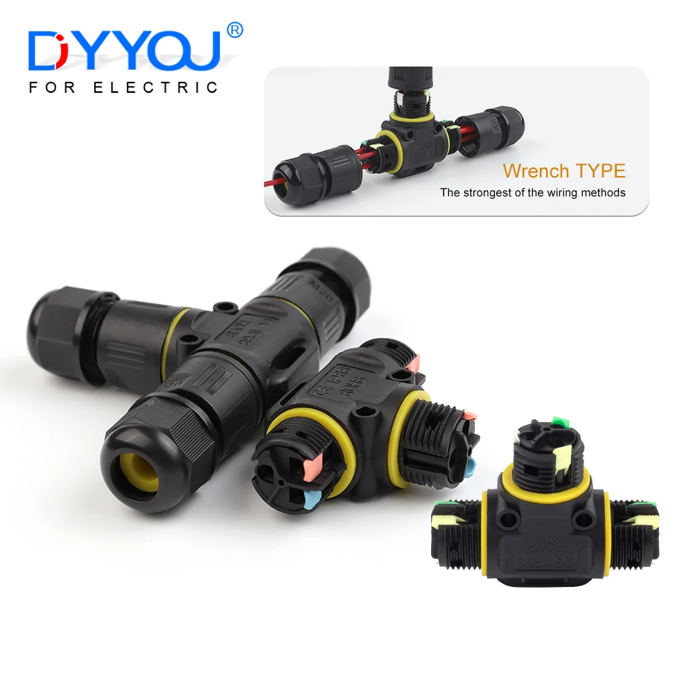 IP68 M20 Waterproof Connector T-Type 3 Way 2/3 Pin Nut Lever Terminal Adapter for Electrical LED Lighting Outdoor Junction Box