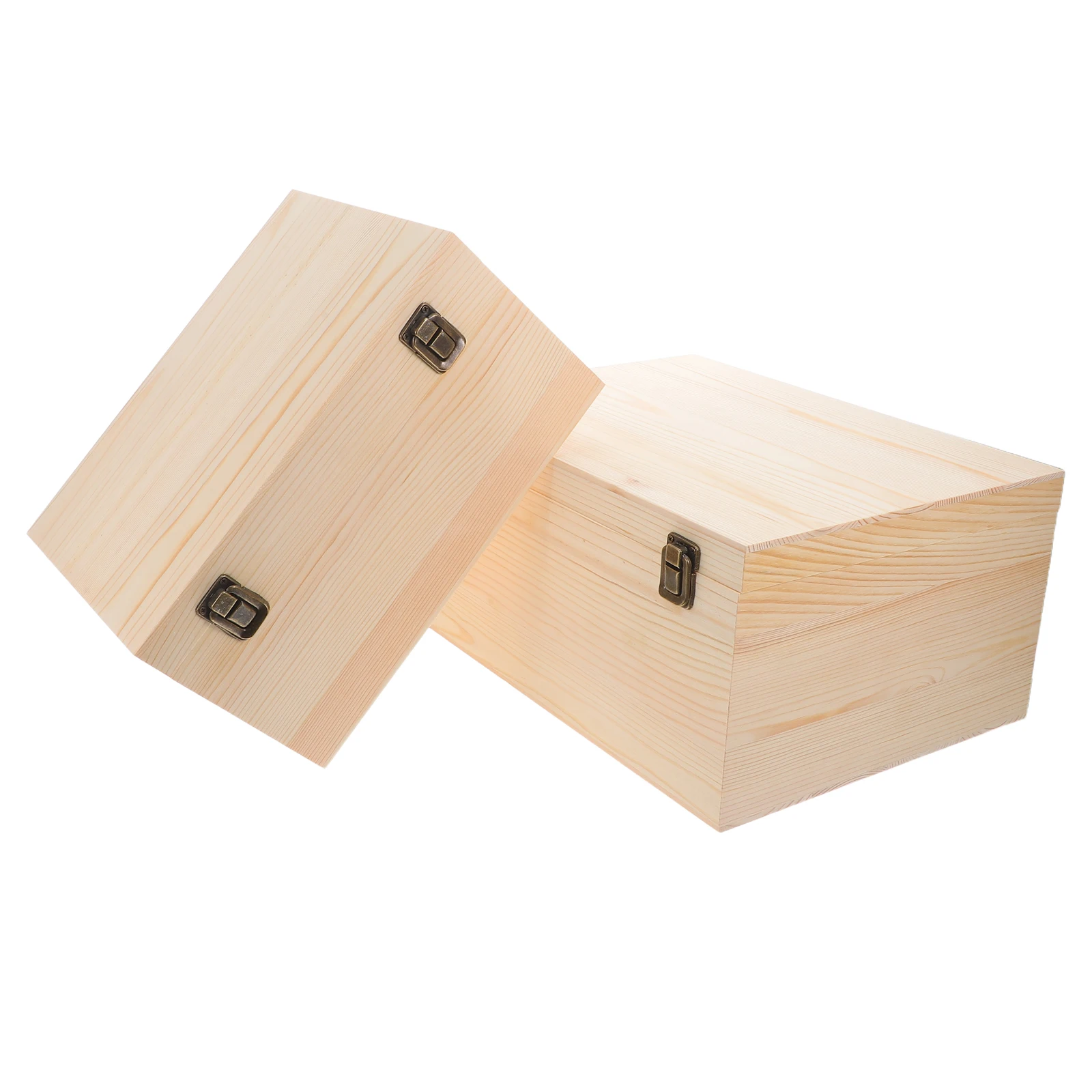 

2pcs Large Unfinished Pine Wood Box Hinged Lid Secure Closure Space Saving Craft Diy Storage Organizer For Home Office
