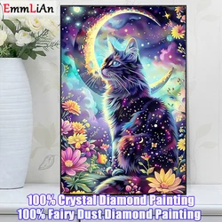 2024 New Fairy Dust Diamond Painting Moon Animal Full Crystal Square Drill Mosaic Cat Art Home Decor Set Picture Of Rhinestones