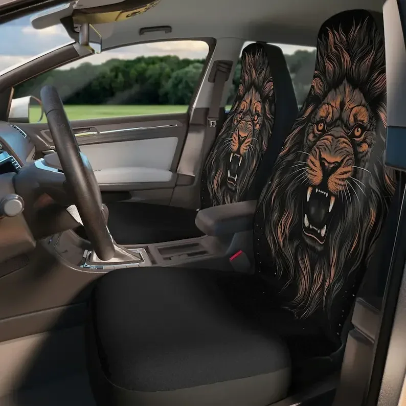 Epic Roaring Lion Car Seat Covers - Bold, Stylish Auto Interior Accessory, Universal Fit, Durable Polyester,  Covers