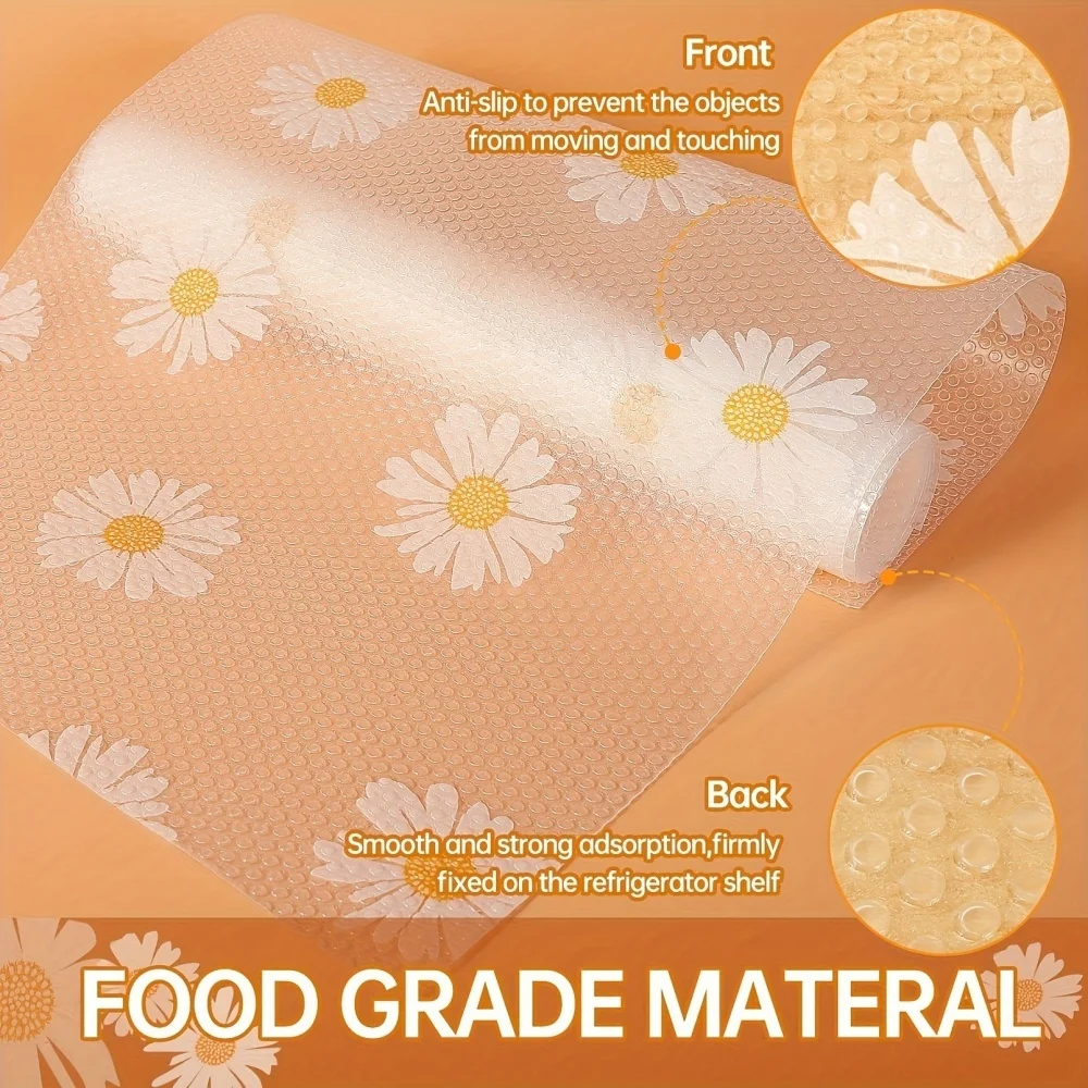 1 Roll Daisy Shelf Liner For Kitchen Cabinets EVA Waterproof Fridge Pad Cupboard Mat Easy Placemats Non-Adhesive Drawer Liner