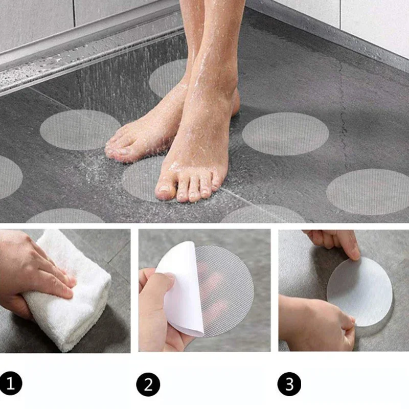 Transparent Non-Slip Bathroom Tape 6/12PCS Anti-Slip Shower Strips Round Flower Shaped Bathtub Safety Stickers for Tub & Shower