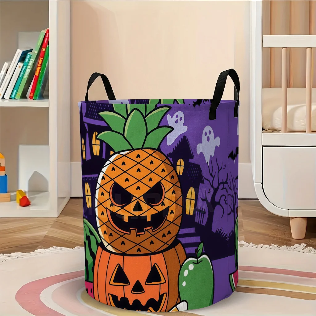 1pc, Halloween Funny Fruit Print Laundry Basket, Creative Pumpkin Pineapple Storage Bin, Large Capacity Dirty Clothes Hamper