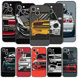 Luxury Phone Case For iPhone 11 12 13 15 16 14 Pro Max X XR XS 7 8 Plus 2020 Black Silicone Cover Funda Japan JDM Sports Car