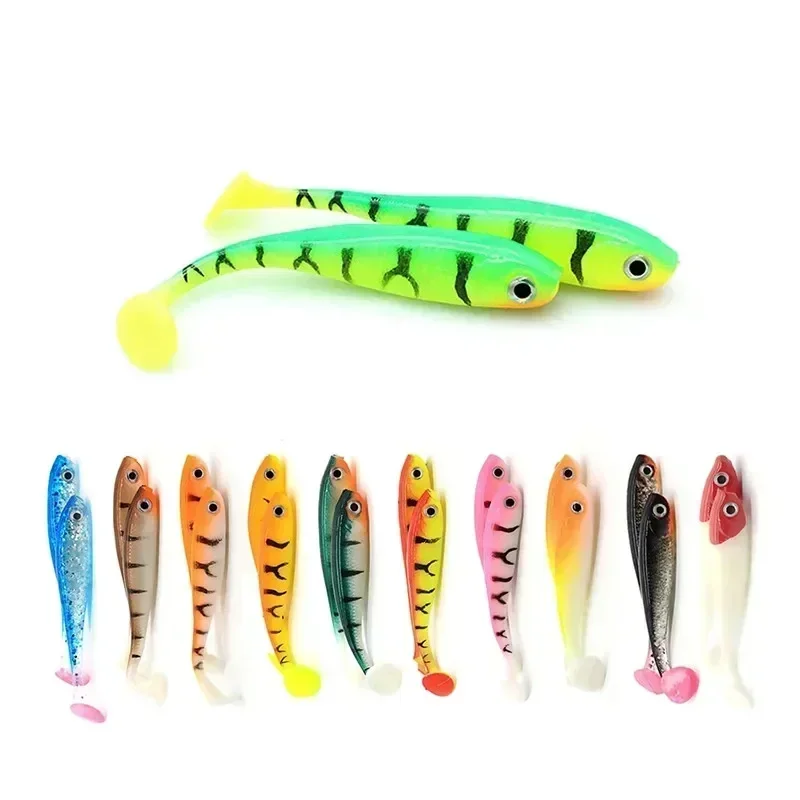 5PCS T-Tail Rockvibe soft bait 7 cm 2.1g artificial worm 3D fish eye bait, used for fixture head predators fishing