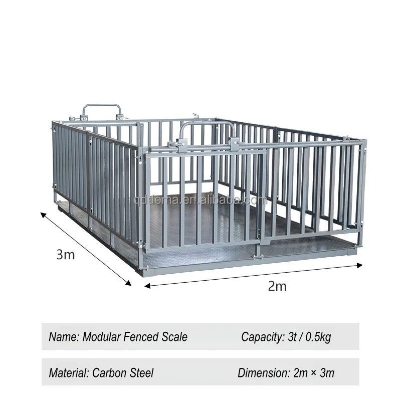Fenced Livestock Weighing Scale, 2x3m Digital Cattle Cow Pig Scale with Safety Gate, Corrosion Resistant for Dairy Farms
