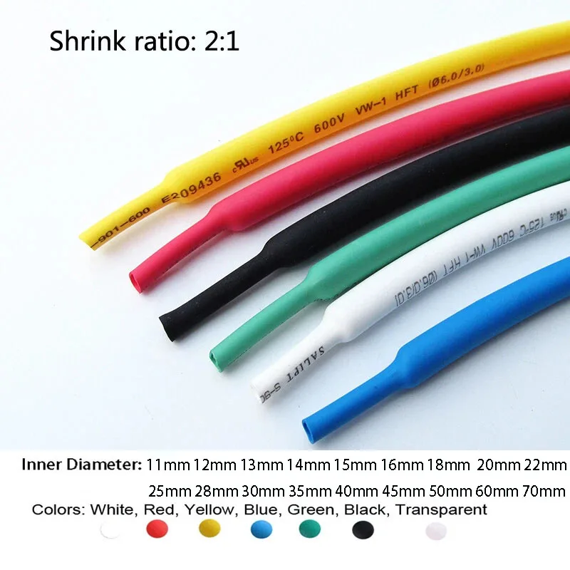 

BOGOF 1m 2:1 Heat Shrink Tube Polyethylene Insulated Sleeve Wrap 11~70mm 600V Thermoresistant Shrinkable Tubing Cable Protector
