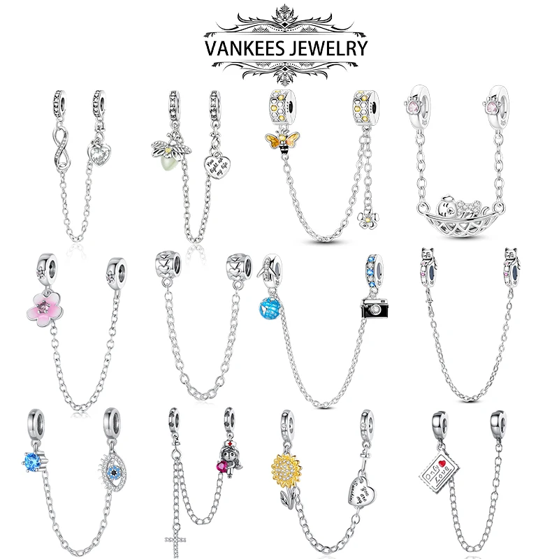 

925 Silver Firefly Positioning Safety Chain Charm Suitable for 925 Sterling Silver Women Bracelet Keychain DIY Jewelry Gift