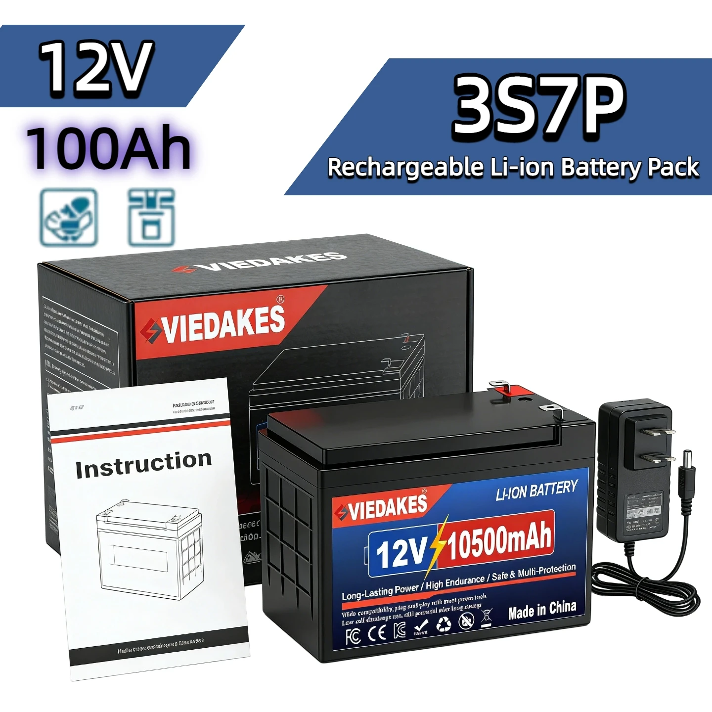 

VIEDAKES Brand New Boat Accessories 12V 3S7P 18650 Rechargeable LiFePO4 Li-ion Battery Pack Box аккумулятор