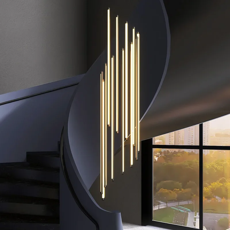 Modern Living Room Tubes Led Chandeliers Ligting Stair Loft Pendant Lights Home Decor Dining Room Lampara Hanging Lamp Luminaria