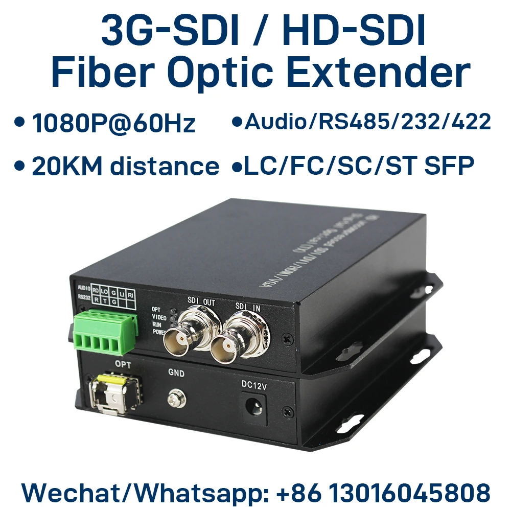 

3G-SDI Fiber Optic Extender with Loop Out, 1080p@60Hz, 20km Single-Mode LC/FC/SC, Audio / RS485 / RS232 / RS422 Optional