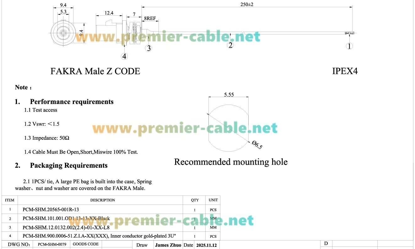 Fakra Z-Code Stecker auf IPEX Gen4 MHF4 RG113 HF-Koaxialkabel, Panelmontage, 50 Ohm, verlustarmes Antennenkabel für Automobilanwendungen wie GPS, ADAS – Detail 1
