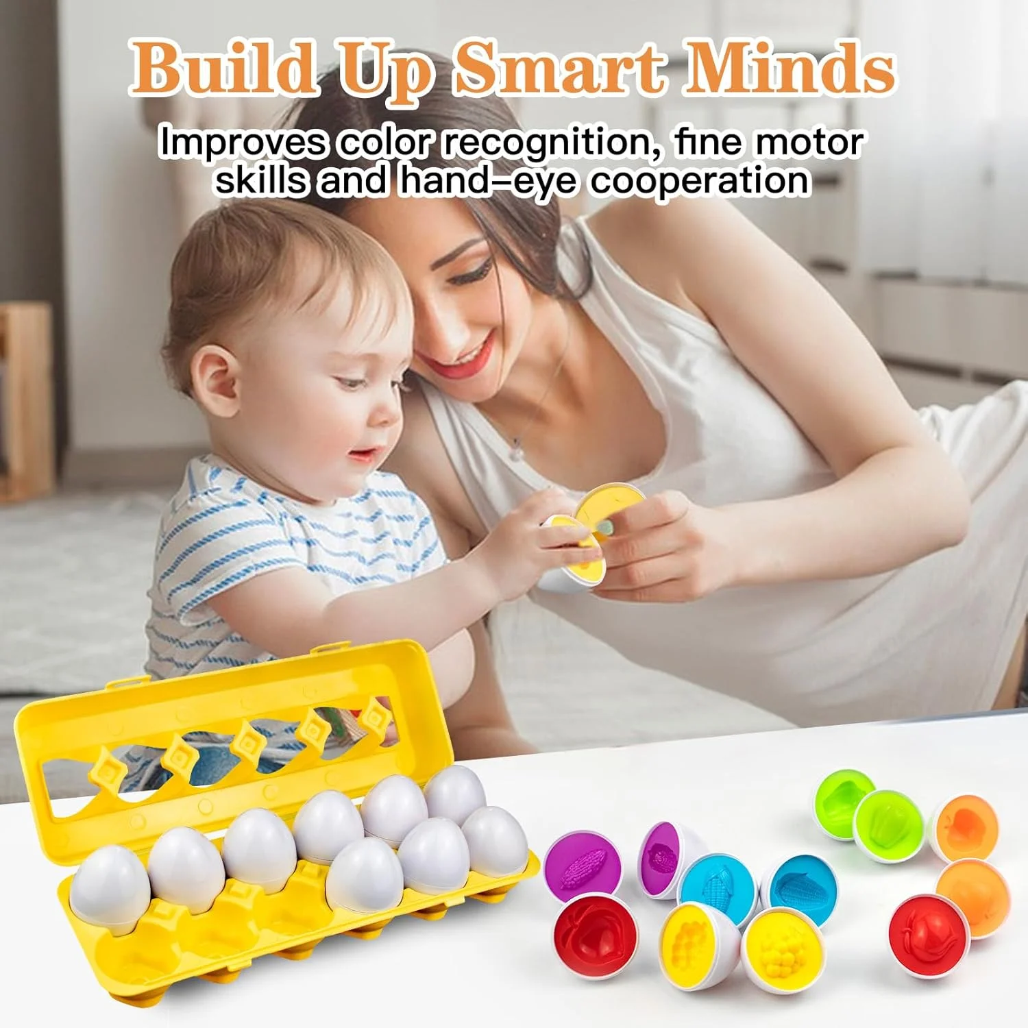 Matching Eggs 12 Piece Color and Shape Remoulding Classifier Puzzle Suitable for Toddler Easter Travel Game Early Learning Fine