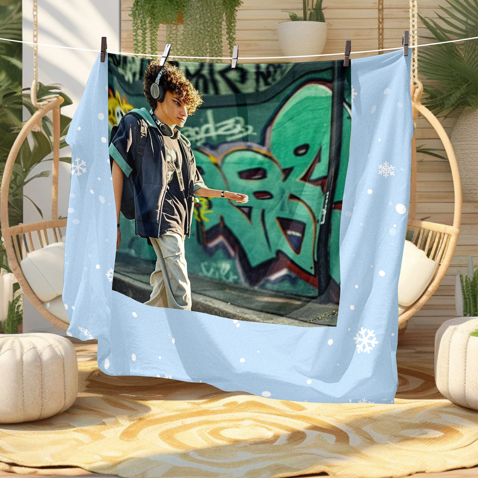 Blue Snowflake Photo Frame Blanket Creative Birthday Gift From Mom To Son C﻿ustomized Blankets with Pictures Use for Bedrooms