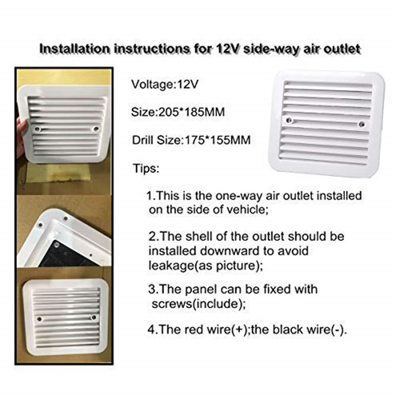 Ventilación de remolque de aire lateral para caravana, ventilador de escape silencioso impermeable, accesorio de coche, negro, 12V