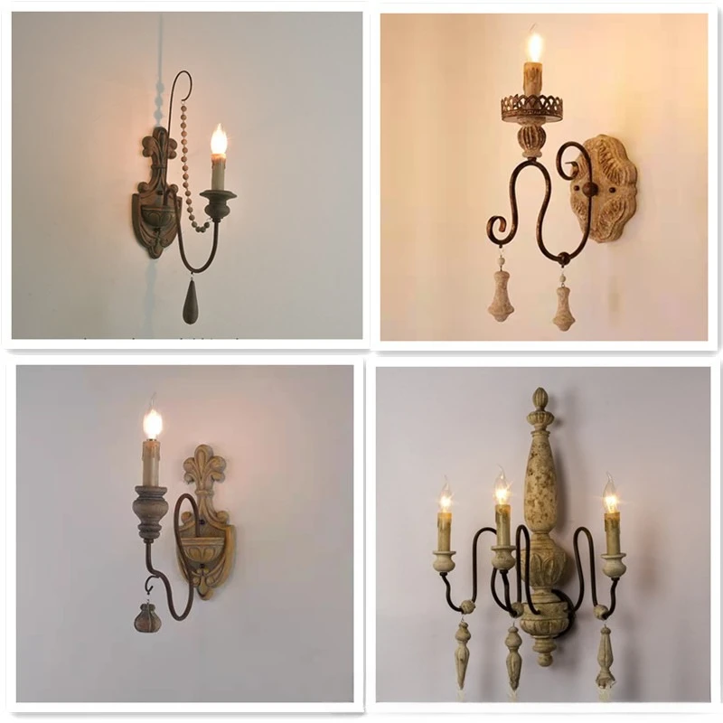 American rural retro imitation wood bedroom hallway personalized wall lamp hotel church characteristic French pastoral wall lamp