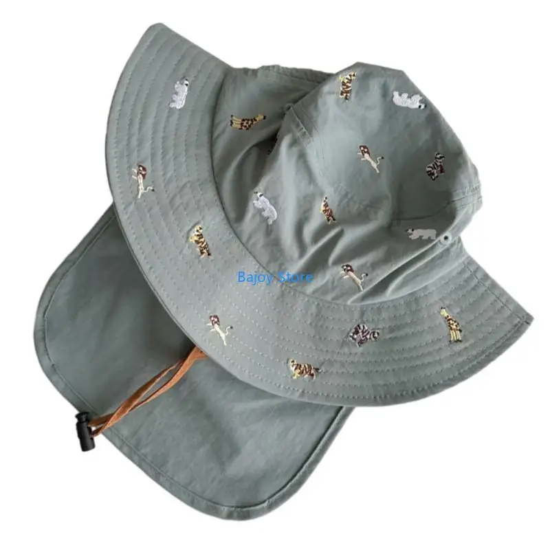 

63HE Kids Fisherman Caps Adjust Chin Belt Wide Brimmed Sun Hat for Spring/Summer