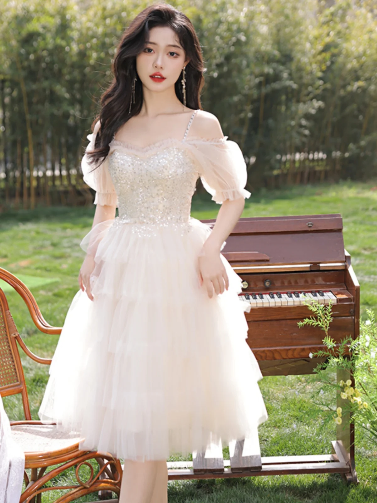 

Champagne Color Strapl ort aduation Dr Birthday Maids Dr Ceremony Host Dr Princ Sle Ball Gown