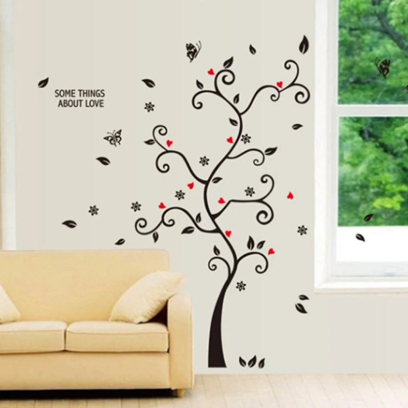 Romantic Photo Tree Butterfly Wall Stickers Home Decoration for Living Room Bedroom Wedding Love Warm Poster Wallpaper