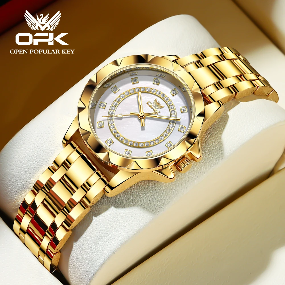 

OPK 6011 Fashion Elegant Women's Watches Waterproof Luminous Luxury Quartz Ladies Hand Clock Zircon Scale Dress Watch For Women