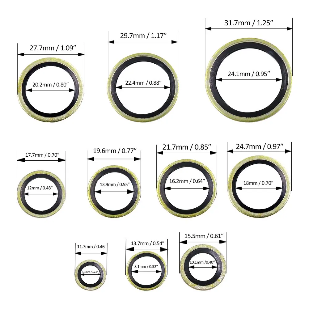 100/150Pcs M6 M8 M10 M 12 M14 M16 M20 M24 Metric Dowty Bonded Oil Seal Washer Automotive Drain Plug Gaskets Oil Crush Washers