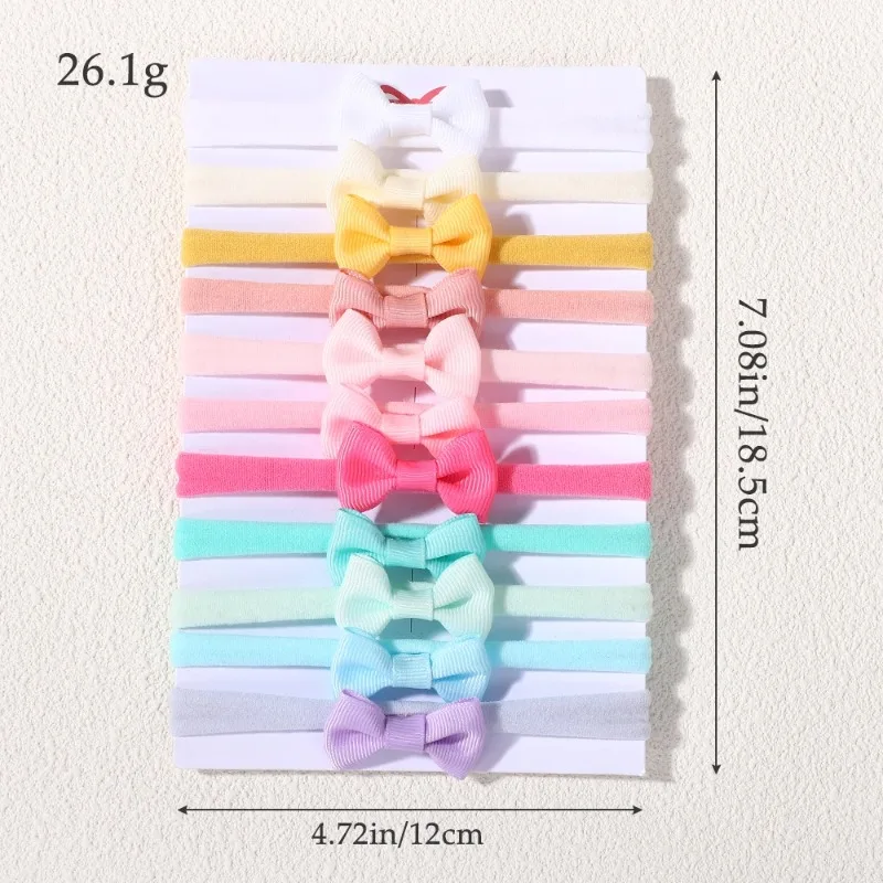 11Pcs Solid Color Bowknot Headband Set Mini Nylon High Elasticity Baby Head Bands Non-Damaging Hair Accessories