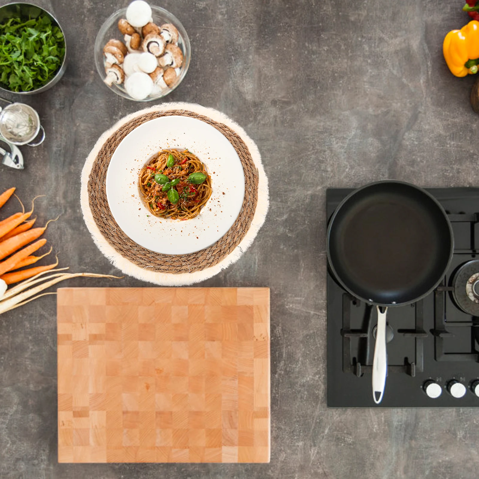 

Woven Placemat Set of 4 Heat Resistant Natural Braided Coasters for Table Coffee Cup Farmhouse Rustic Decorative Drink Pads