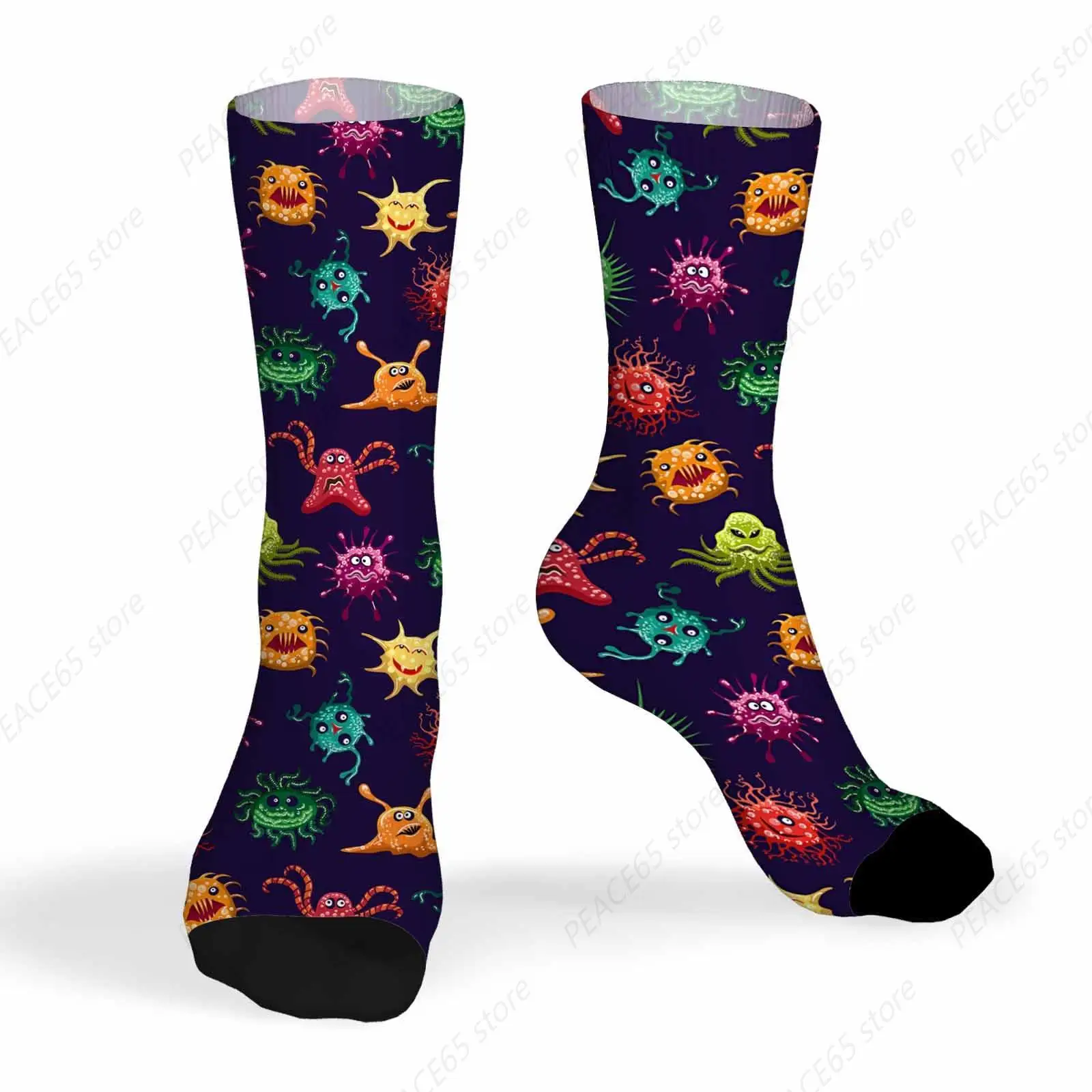 Socks Monsters Mens Fun Dress Socks Colorful Cartoon Microbes Germ Alien Animal Comic for Women Funny Novelty Crazy Design Socks